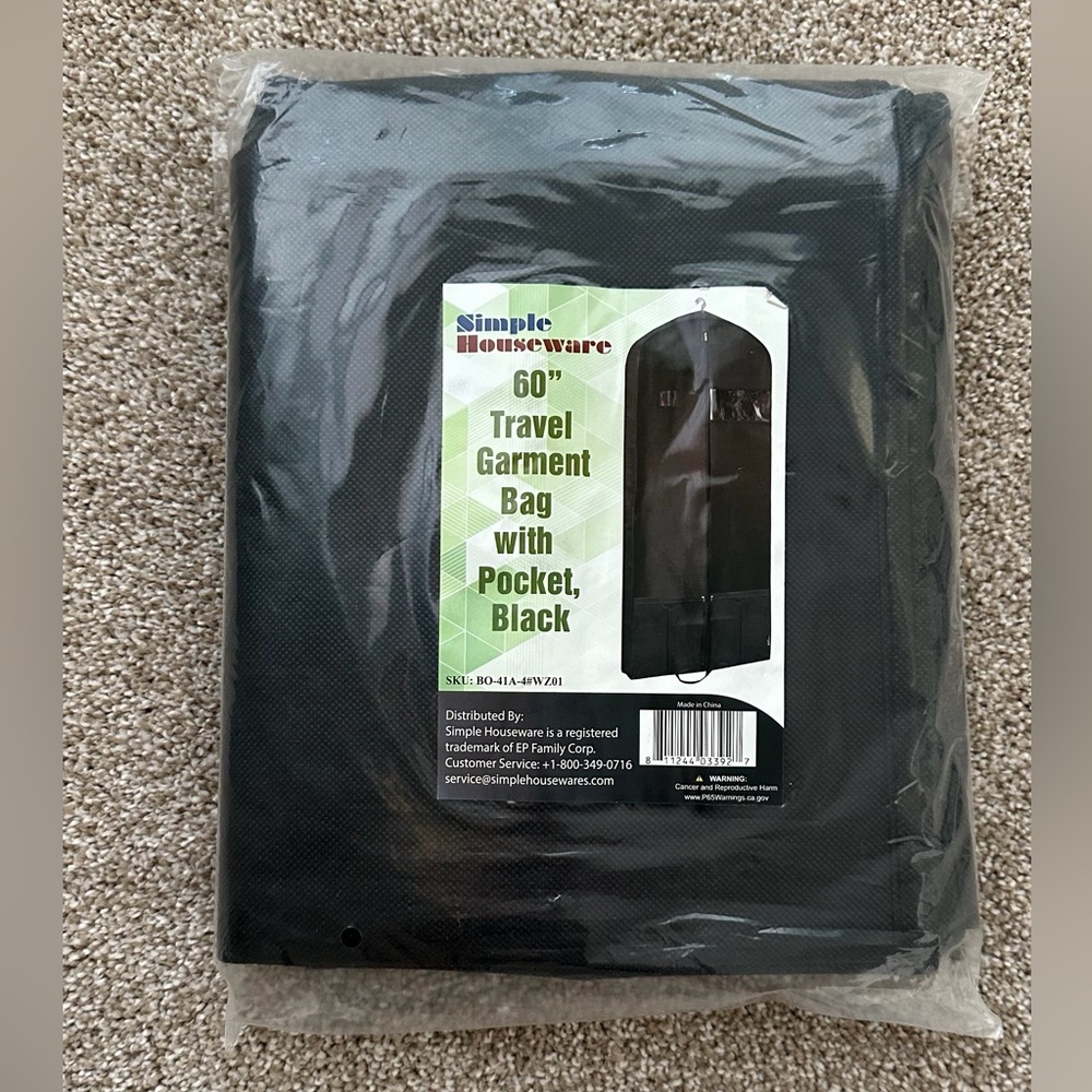 Simple Houseware Black Travel Garment Bag 60”